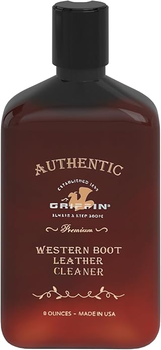 Griffin Boot Care Leather Cleaner – 8 oz – Gently Cleans Footwear, Apparel & Interiors – Non-Toxic, Non-Darkening, Made in USA – Leather Cleaner for Cowboy Boots, Furniture, Cars & More