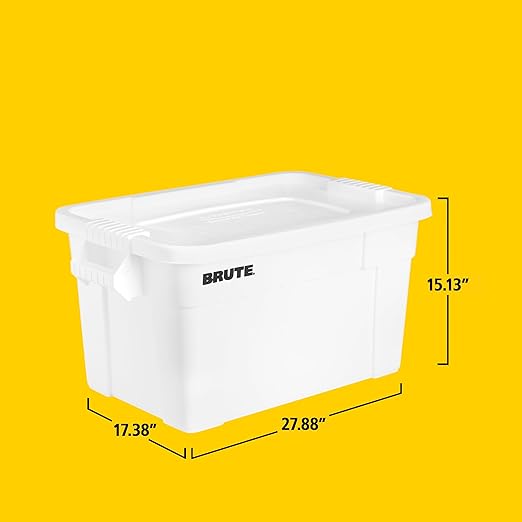 Rubbermaid Commercial Products BRUTE Tote Storage Bin with Lid, 20-Gallon, White, Rugged/Reusable Boxes for Garage/Moving/Camping/Basement Storage/Kitchen/Warehouse/Outdoor, Pack of 6