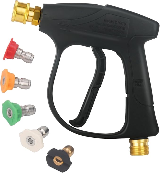 DUSICHIN DUS-220 Short Wand High Pressure Washer Handle Gun 3000 PSI Max 5 Pressure Power Washer Nozzles Tips Black