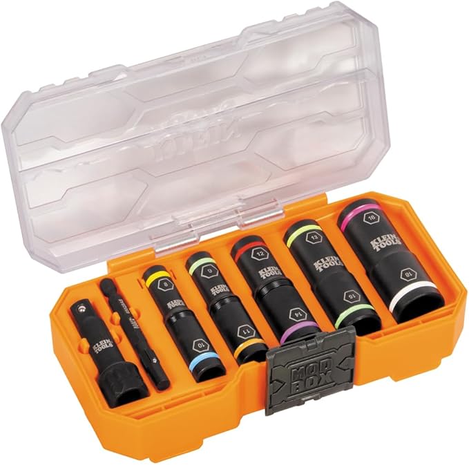 Klein Tools 65619 KNECT Flip-10 Metric Impact Socket Set, Deep Depth, 5 Color-Coded Flip Sockets, 10 Metric Sizes, 1/4 and 3/8-Inch Adapters, MODbox Case