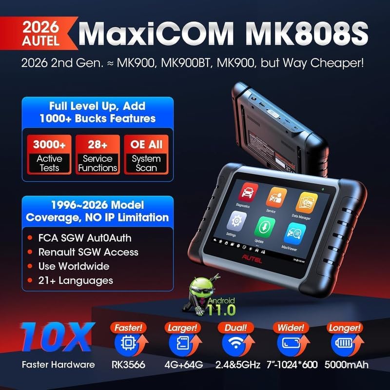 Autel Scanner MaxiCOM MK808S: 3000+ Active Tests 28+ Service as MK900-BT