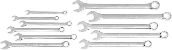 GEARWRENCH Long Pattern Combination SAE Wrench Set with Tool Roll, 11 Pc., 12 Point - 81934