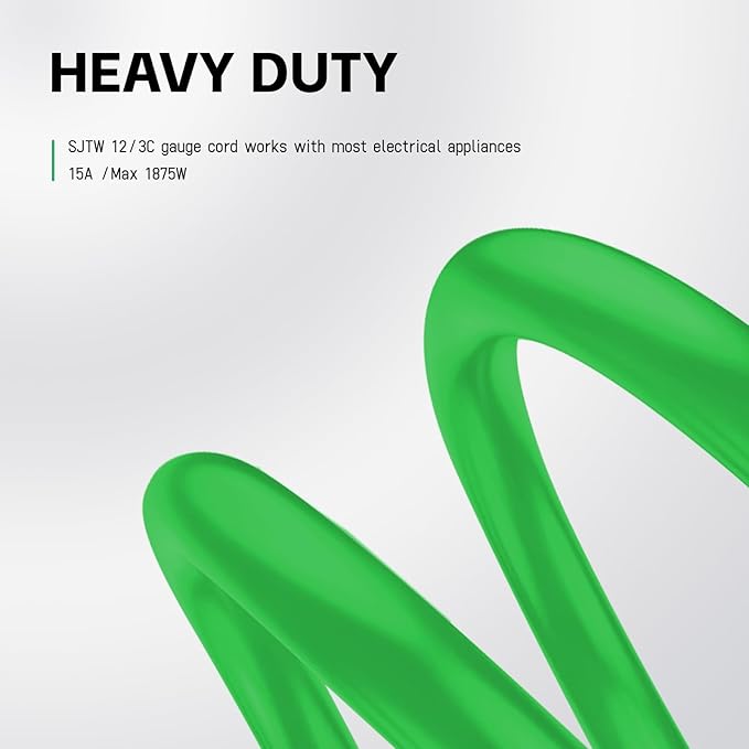 EP 3 Ft Outdoor Extension Cord, 12/3 SJTW Heavy Duty Waterproof Power Cable, 3 Prong Grounded Plug, Lighted End, for Lawn, Garden, Appliances, Green