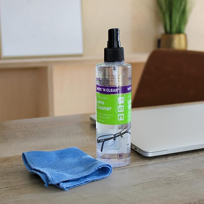 Flents Wipe 'N Clear Eyeglass Optics Lens, Screen and Camera Cleaner Spray Bottle, Streak-Free, Clear, 8 fl oz (236 ml)
