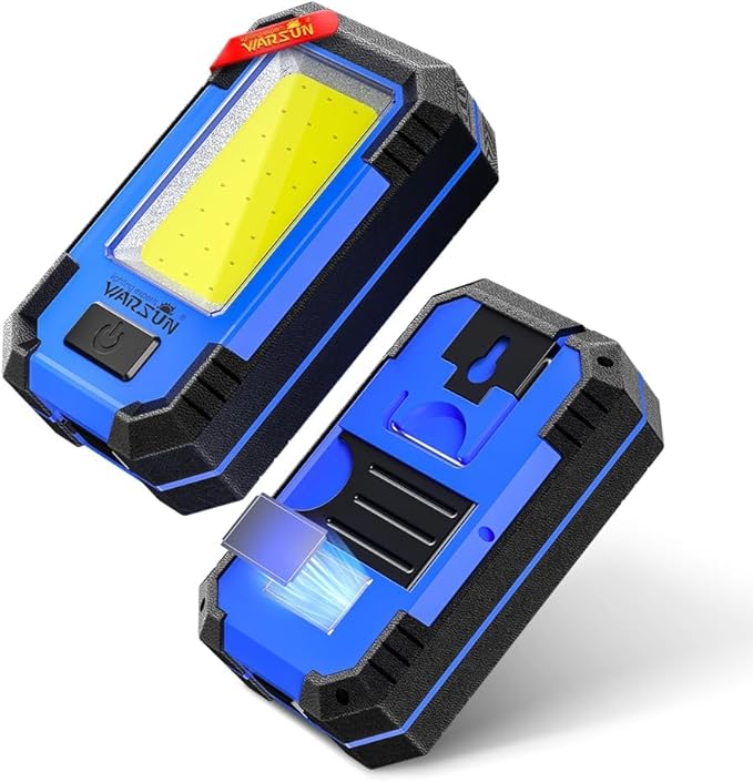 WARSUN LED Work Light Rechargeable Magnetic Portable Mechanic Worklight Battery Powered 1200 Lumens Super Bright for Car Repairing, Camping, Hiking, Stocking Stuffers Mens/Dad Gifts, Blue