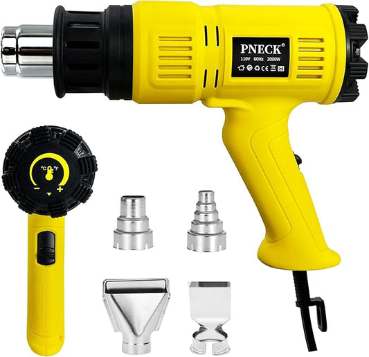 Heat Gun 2000W, 140°F-1202°F Variable Temperature with 2 Speeds, Fast Heating Heavy Duty Hot Air Gun Kit with 4 Nozzles for Crafts, Shrinking PVC, Stripping Paint