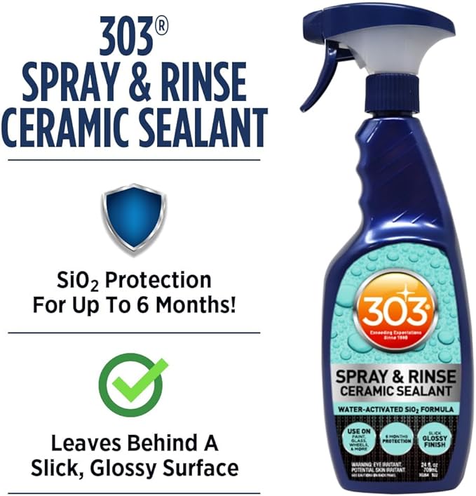303 Products Spray & Rinse Ceramic Sealant – Quick Ceramic Coating – Water-Activated SiO2 Formula – 6 Months of Protection – Water Repellent Ceramic Spray – Easy to Use – 24 Oz (30264)