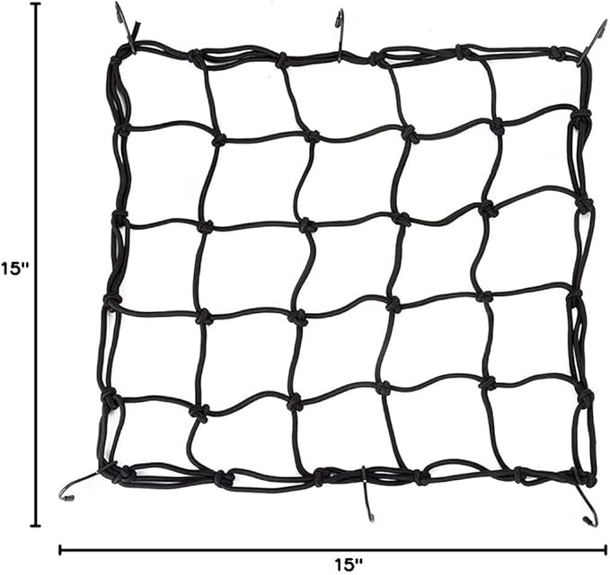 ONIPAX 15"x 15" High Elastic Bungee Cargo Net 2 PCS for Bicycle Motorcycle and 1 PCS Straps Luggage Fixed Rope
