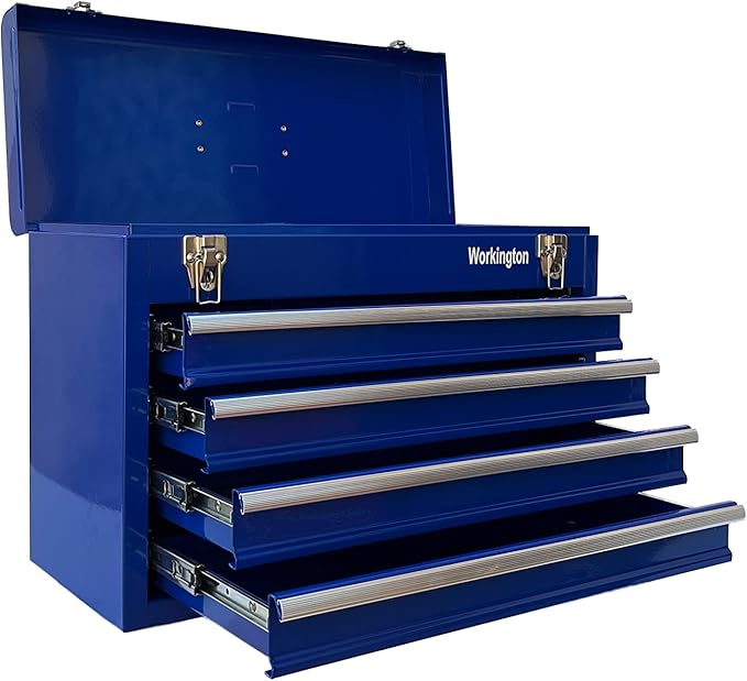 Workington Portable Metal Tool Chest with 4 Drawers, 20" 4-Drawer Tool Chest Cabinet with Ball Bearing Drawer Slides, Steel Tool Storage Box Organizer 4004 Blue