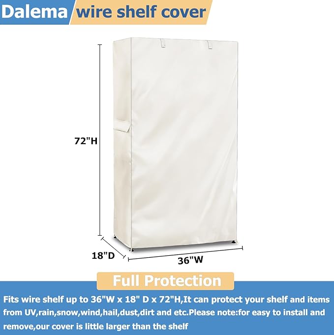 Storage Shelf Cover,Outdoor Heavy Duty 600D 36''W x 18''D x 72''H Dustproof Waterproof Shelf Covers for Wire Shelving,Storage Rack Cover with Zipper,White
