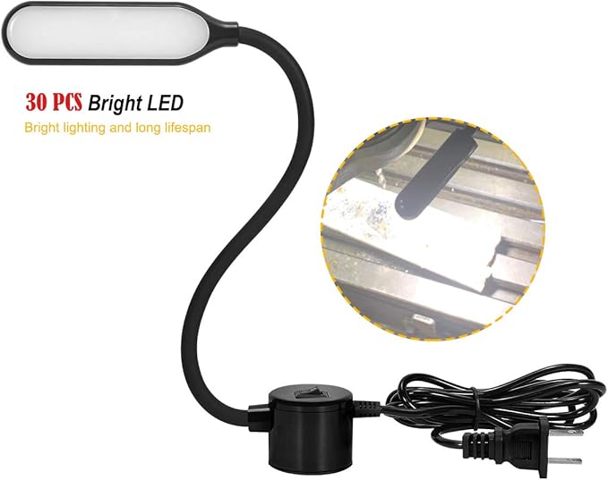 Sewing Machine Light LED Flexible Gooseneck Work Lamp with Magnetic Mount Base for Workbench Lathe Drill Press