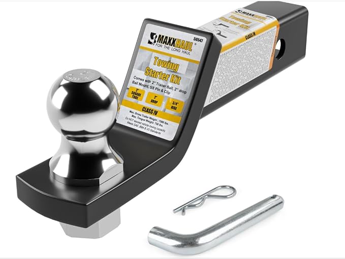 MaxxHaul 50547 Trailer Hitch Mount with 2 inch Ball and Pin - Fits 2 inch Receiver 2 inch Drop 7,500 lbs Capacity