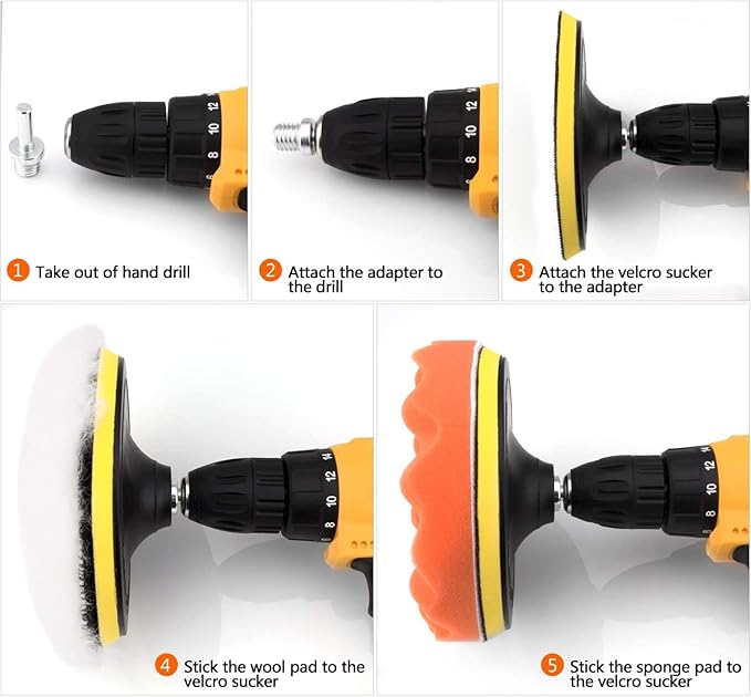 5 Inch Buffing and Polishing Pad Kit 11 PCS with Drill Adapter