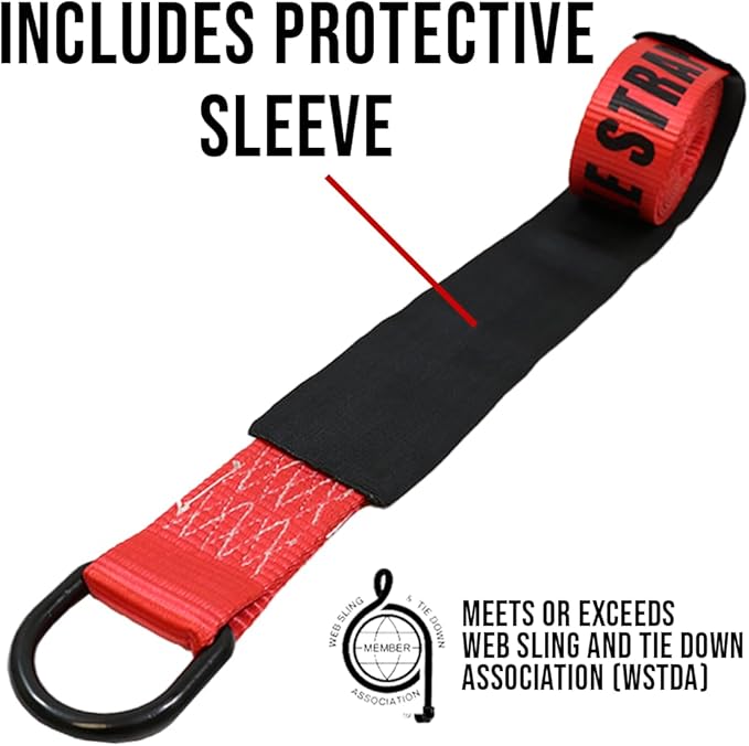 Boxer Pro 2 in x 10 FT Red Lasso Tow Strap with Forged D Ring & Axle Strap– Protective Sleeve – Car Tie Down, Auto Hauler, Auto Transport – 10,000lbs (4 Pack w/Axle Strap)