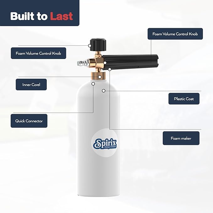 Short Pressure Washer Gun with Foam Cannon Kit - High Pressure Car Wash Foam Gun with M22-14mm & 15mm Fittings - Includes 5 Nozzle Tips, 1/4" Quick Connector & 1L Snow Foam Lance (4000 PSI)