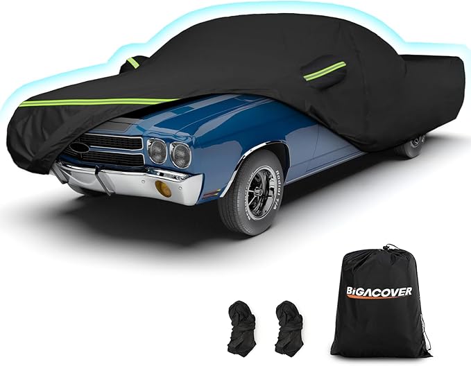 Waterproof Car Covers for Chevrolet El Camino 1964-1967,1978-1987, 420D Oxford Cloth Sun Heat Protection Outdoor Full Covers with Driver Side Zipper Windproof Heavy Duty Weather