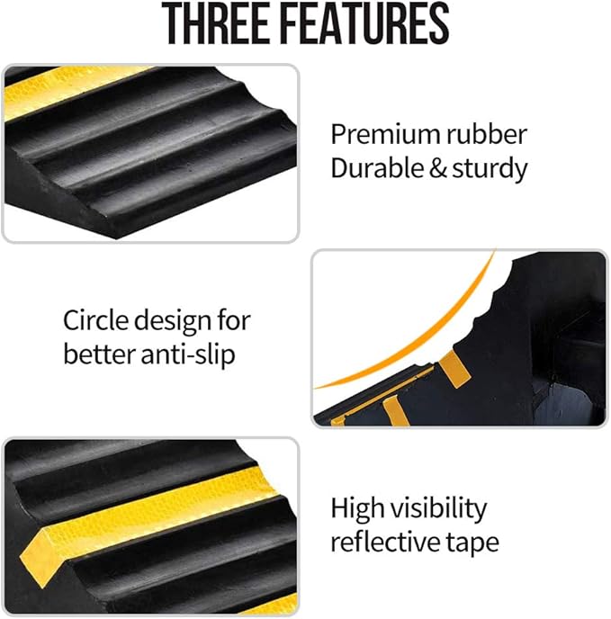 Heavy Duty Rubber Wheel Tire Chock 10" L x 6" W x 7.3" H, Front and Back for Camper, Trailer, RV, Truck, Car, Vehicle and RV (4-Pack)