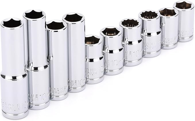 CASOMAN 10Piece Impact Socket Set, 1/4" & 3/8" Drive, Deep & Shallow, 10mm, Metric, Mirror Chrome Finish