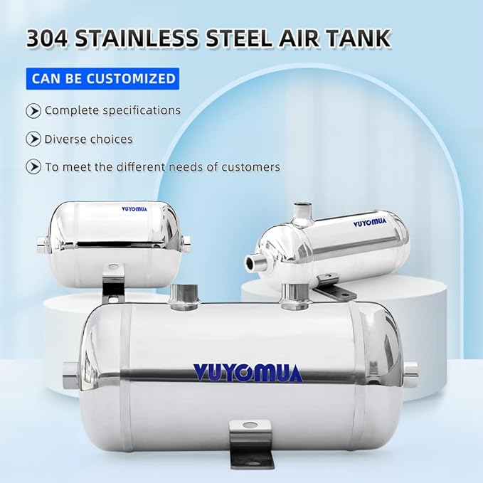 1/4" NPT Air Compressors 0.5 Gallon Stainless Steel Portable Air Compressor Max 180PSI Air Reservoir Water Storage Tank for Truck, Car, Air Horn, Inflating Tires, Air Ride