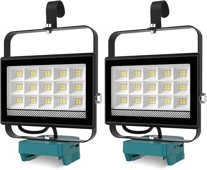Cordless LED Work Light for Makita 18V Battery, 60W 6000LM Flood Light, Battery Light for Makita with USB & Type-C Charging and 140°Pivoting Head for Jobsite, Garage, Camping, Emergency 2Pack