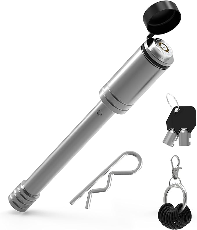 TOPICK 5/8" Trailer Hitch Lock with Extra Long 4-1/2" Span, Stainless Steel Hitch Lock Pin, 2" & 2.5" & 3" Receiver Lock, Truck Locking Hitch Pin, Towing Accessories