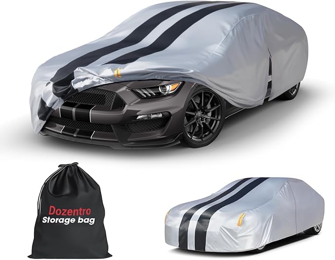 Multi-Layer Car Cover Custom Fit for Ford Mustang(Mach-E)(1993-2026), 100% Waterproof All Weather for Automobiles, Gift with Towel, Heavy Duty Car Covers for Rain Sun UV Protection with Door Zipper.