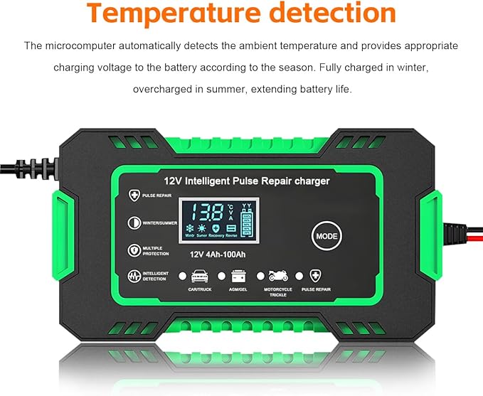 Mandark Car Battery Charger, 12V 6A Smart Fully Automotive Battery Trickle Charger, Portable Vehicle Battery Maintainer Desulfator with Temperature Compensation, Universal for SUV RV Truck (Green)