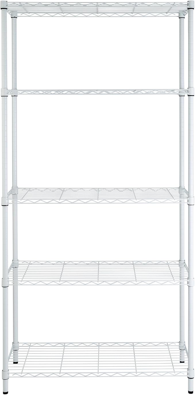Honey-Can-Do 5-Tier Heavy-Duty Adjustable Shelves, Metal Storage Rack with 200-lb Shelf Capacity, White, 14" W x 36" L x 72" H
