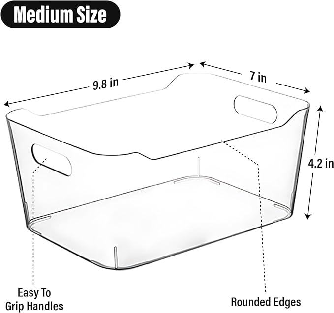 Clear storage organizer bins, Medium Kitchen Cabinet Organizers and Storage Baskets Pantry Fridge Containers for Organizing Cabinet Organization Perfect for Foods Snacks Chips Vitamin spices