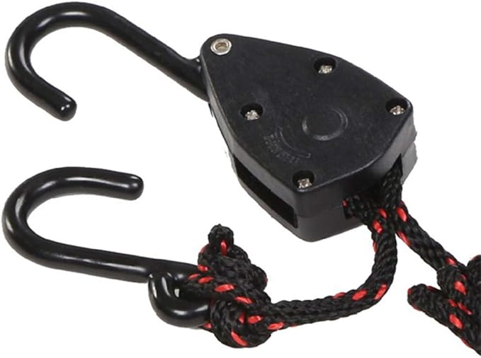 4PCS 1/8" 9.8Ft Adjustable Heavy Duty Rope Hanger Ratchet Kayak and Canoe Bow and Stern Tie Downs Straps (9.8Ft)