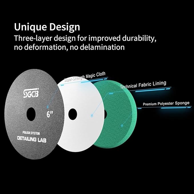 SGCB Pro 5" DA Buffing Polishing Pad Buffer Pads 4Pcs Coarse to Fine for 5 Inch RO DA Rotary Polisher Hook and Loop Buffing Foam Pads Sponge Polish Pad Compounding Polishing Finishing and Waxing