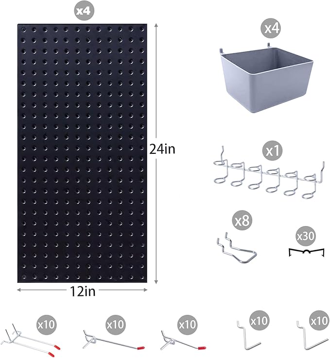 Pegboard Smith 48x24 inch Black Metal Pegboard Kit for Wall Organization with Hooks, Garage Storage Bins, and Utility Tool Board, Efficient Tool Organizer Peg Board