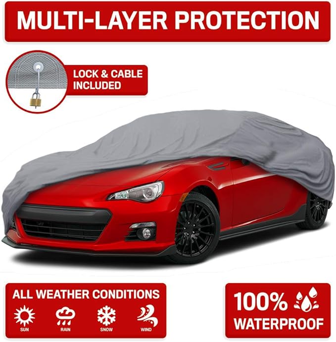 MotorTrend Custom Fit Car Cover for Toyota 86 Subaru BRZ Scion FRS, All-Weather Protection for Cars Trucks & SUVs UV Resistant Waterproof Scratch-Resistant Vehicle Cover for Outdoor Indoor