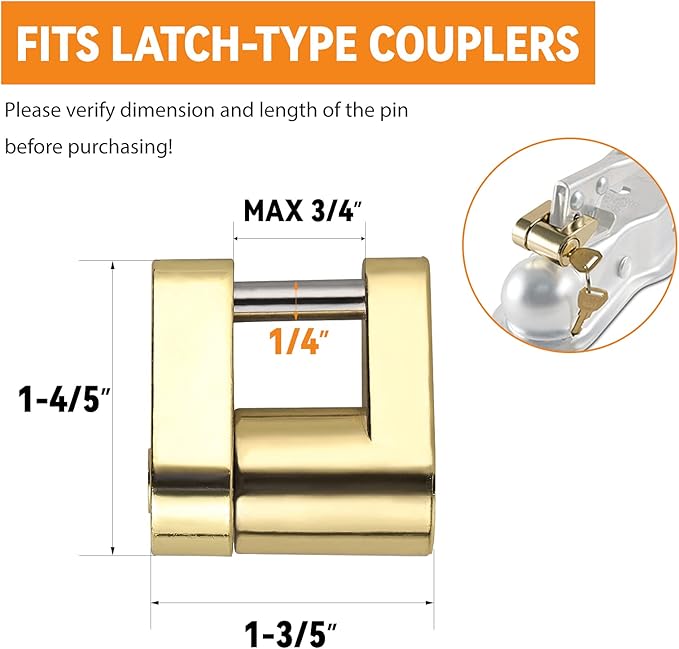 CZC AUTO Trailer Lock Dia 1/4 Inch, Coupler Lock 3/4 Inch Span Trailer Hitch Lock with Keys Trailer Coupler Lock for Tow Boat RV Truck Car's Coupler, 2 Pack