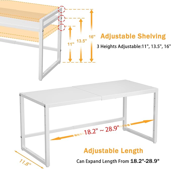 110 LBS Expandable Heavy Duty Storage Shelves,Metal Shelving Unit For Kitchen Garage Warehouse Cabinet Pantry , Adjustable Storage Rack Shelf Organizer For Pots Pans Microwave Small Appliance White