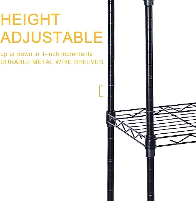 Simple Deluxe 6-Tier Storage Shelves, 17.32" W x 11.42" D x 64.96" H Adjustable Shelving Unit with Wheels and Hanging Hooks, Black