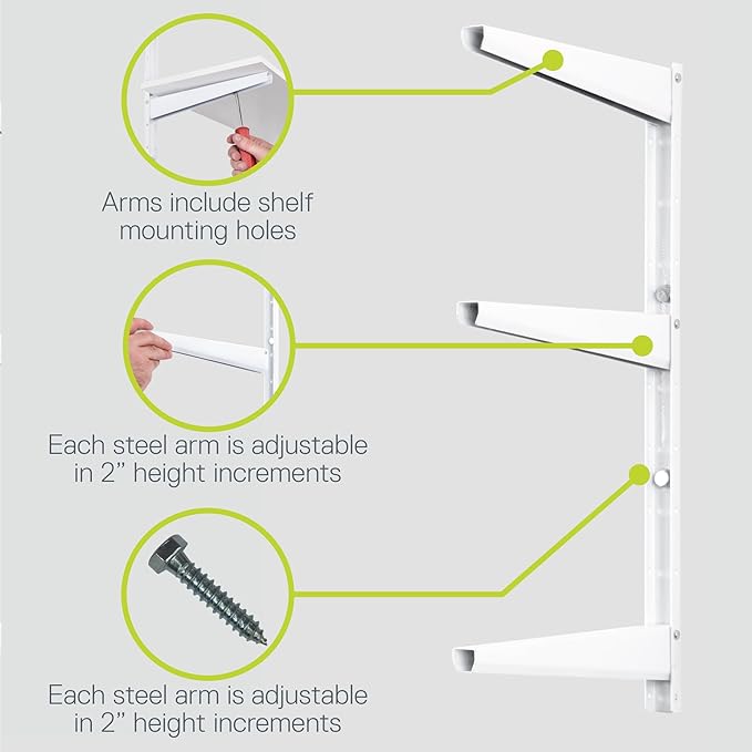 Delta Minimalistic White Shelf Brackets Cycle, Set of 6 Fully Adjustable 12-inch Heavy Duty Shelf Brackets, Holds Up to 480 lbs, Modern Shelf Bracket for Wood Shelves