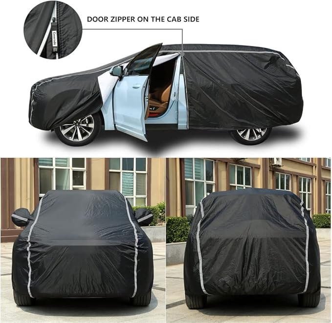 Car Cover Waterproof All Weather, Coverado Soft Cotton Lined Hail Protector Car Cover with Zipper Door, Outdoor Sun UV Rain Snow Protection Car Covers for Automobiles Universal Fit SUV (170"-190")