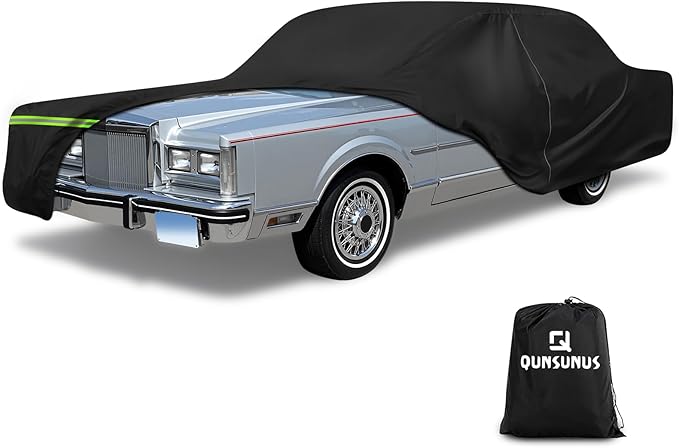 QUNSUNUS Car Cover for Lincoln Town 1981-2012, Waterproof Car Covers with Cotton Lining, All Weather Town Cover with Straps and Zipper for Wind, Sun and Dust Protection