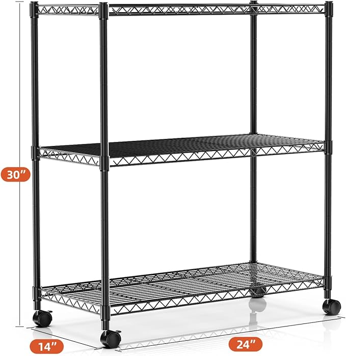 Simple Deluxe Heavy Duty 3-Tier Storage Shelves 750Lb Capacity, 24.02" D x 13.78" W x 29.92" H Shelving Unit for Pantry, Garage, Laundry and Kitchen, Black, 2 Pack