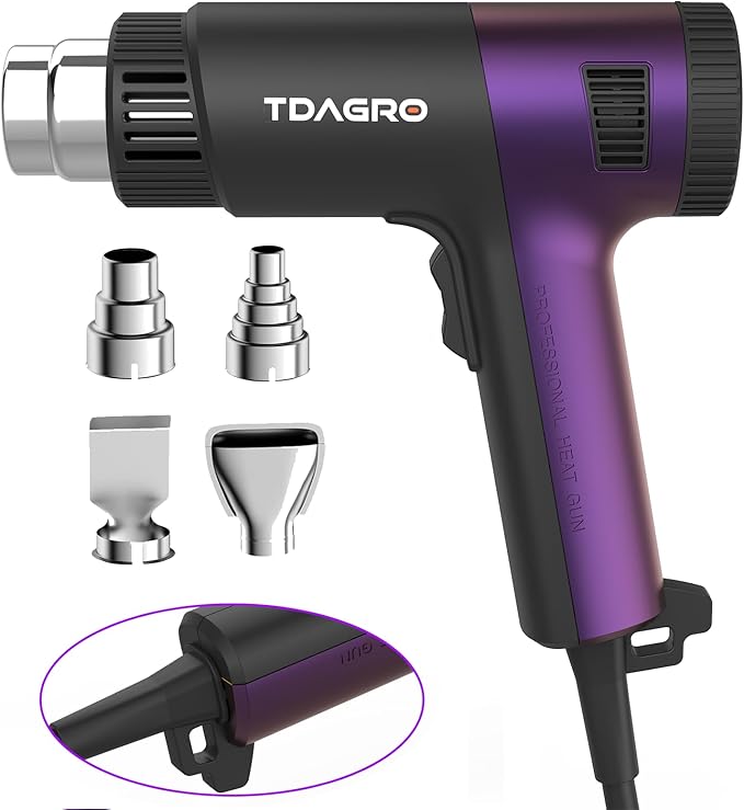 Heat Gun 1800W - Fast-Heat Hot Air Tool with Adjustable Temperature 122℉-1202℉(50℃-650℃),Two fan speeds Overload Protection 4 Nozzles for Shrink Tubing,vinyl wrap,crafting,Resin DIY.