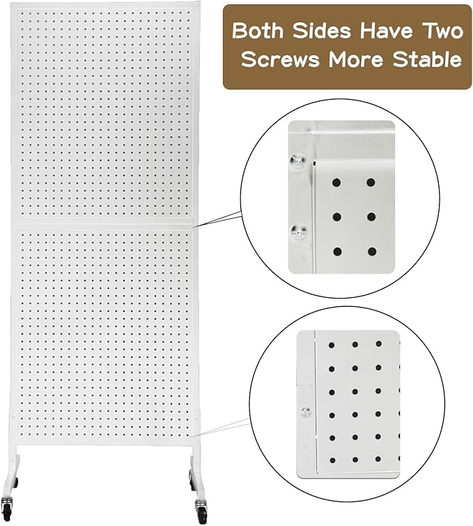 Eastern Tree Metal Pegboard Display Stand 2'x 5' with 30 Hooks, Pegboard Panels Display with Wheels, Peg Board Display Rack, Standing Pegboard Display- White