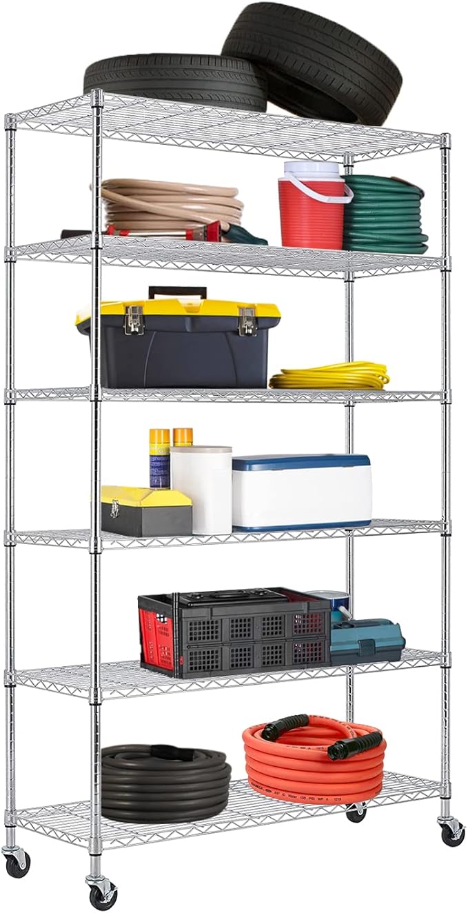 BestOffice Wire Shelf Adjustable Organizer 6 Wire Shelving Unit Metal Storage Shelves, NSF Utility Commercial Grade Heavy Duty 2100 LBS Capacity-18x45x82,Chrome