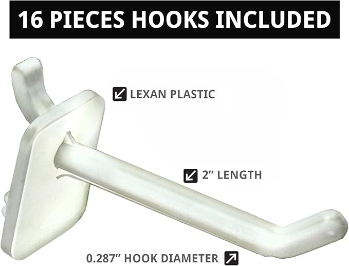 Azar Displays 700220-WHT-2W16 Four-Sided 4”W x 12” Revolving Pegboard Tower Kit Counter Display with 16-Pack of 2 inch Locking Hooks, White