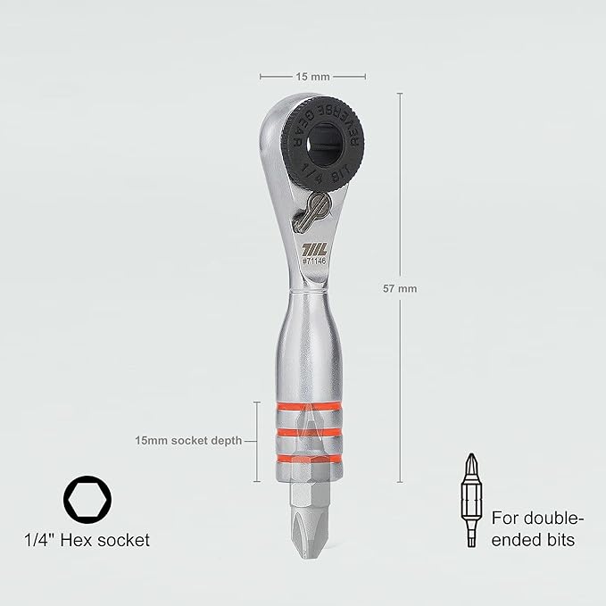 711L Mini Ratchet Wrench DUO - One of the World's Smallest 1/4" Ratchet Wrench For Tight Spaces - For Flat (32mm) and Standard (25mm) Double-ended Bit