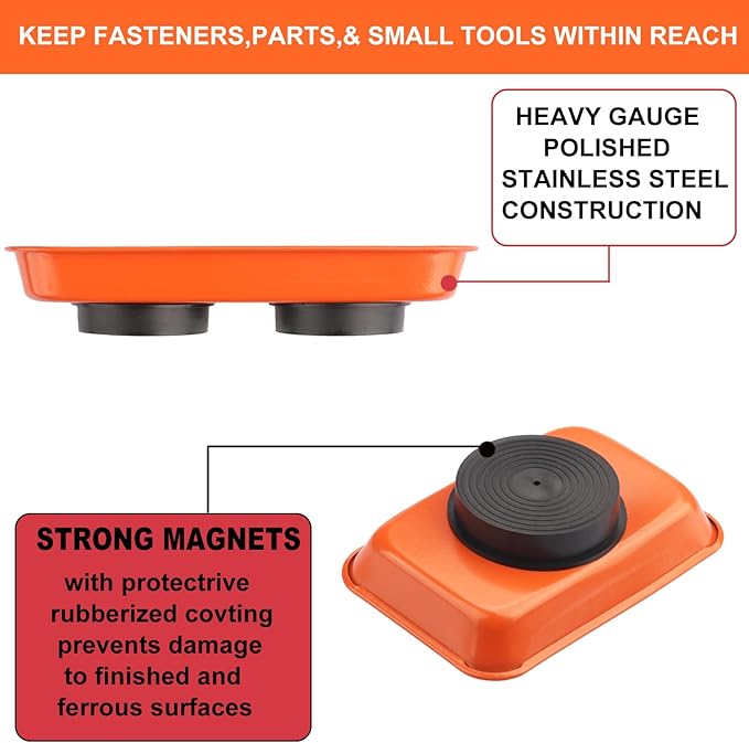 8 PCS Magnetic Trays, Include 2 PCS 11.4 X10.6Inch & 3 PCS 5.9 X 2.6 Inch & 3 PCS 3.7 X 2.5 Inch, Magnet Tool Tray, Magnetic Parts Tray, Orange, by GENHAKON