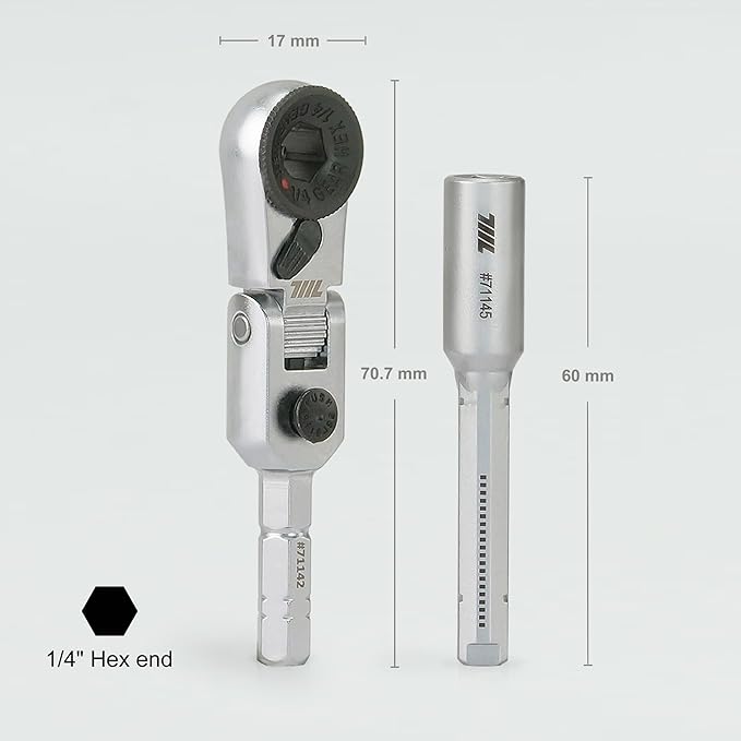 711L EDC Ratchet Wrench Flex HEX – 1/4” Mini Ratchet Tool with Socket Extension for Everyday Carry (Hex to socket adapter)