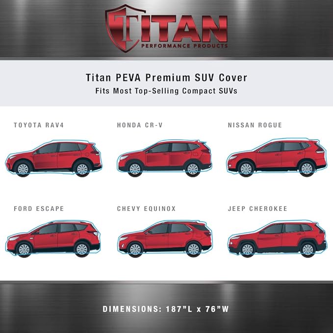 Titan Premium Multi-Layer PEVA Car Cover for Compact SUV 170-187". Waterproof, UV Protection, Anti-Scratch Protective Lining, Driver-Side Zippered Opening. Fits Rav4, Rogue, CR-V and More.