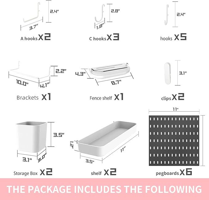 33"x22" Pegboard Combination Kit and 18 Accessories(Shelf Storage Bins Hook Brackets Clips) No Punching for Garage Kitchen Living Room Bathroom Office,Pegboard Wall Organizer (Black, 6)