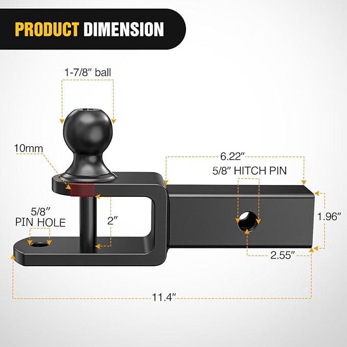 Nilight 3 in 1 ATV UTV Multi Hitch Mount with 1-7/8 inch Ball Hitch Rated 2000 LBS Fits 2 Inch Receiver Winch Strap Loop Rated 5000 LBS